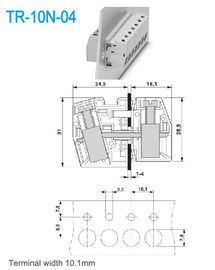 larghezza di 10.1mm tramite i blocchetti terminali UL94 d'ottone V0 65A del pannello