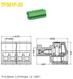 2-22 passo Pluggable femminile 300V 8A PA66 del connettore 3.5mm del blocchetto terminali di Pali