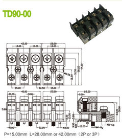 Alimentazione elettrica con perforazione d'ottone 15mm M5 dei connettori 85A del blocchetto terminali