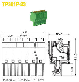 Spina di spaziatura verde di 3.5mm posizioni femminili 300V/8A dei blocchetti terminali nelle 2-22