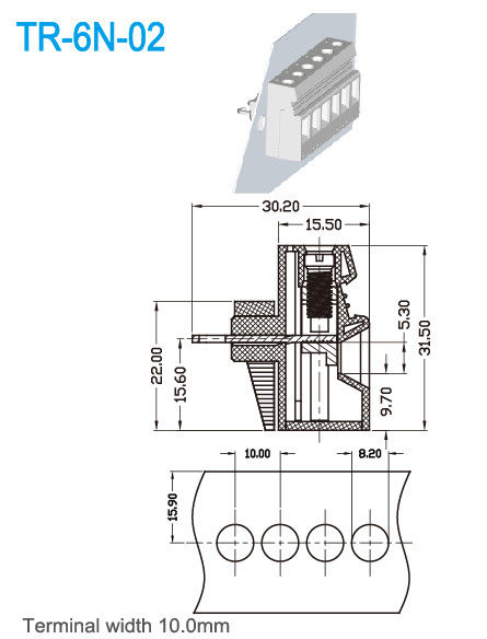 larghezza terminale del blocchetto terminali 10mm del supporto del pannello di 300V 50A PA66