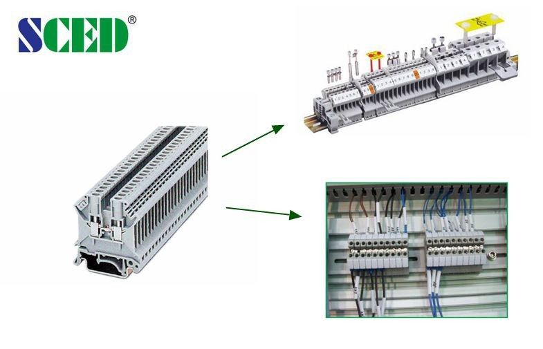 Larghezza su rotaie ad angolo retto 8.2mm dei blocchetti terminali dell'entrata 600V 50A del cavo