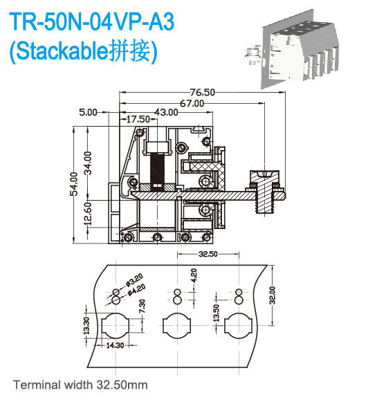 Blocchetti terminali d'acciaio di Tin Plated Copper Through Panel PA66 UL94 V0