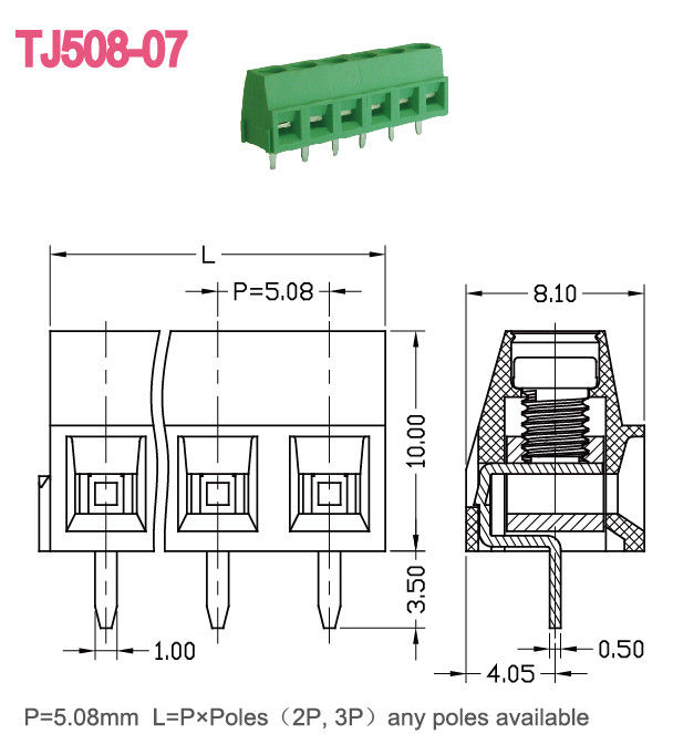 Connettore per morsettiera PCB serie Euro con passo da 5,08 mm 14-30 AWG