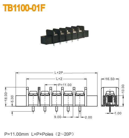 25A blocchetto terminali elettrico d'ottone 300V con la flangia PBT 11mm buio pesto