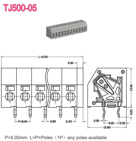 Lanci l'AWG del blocchetto terminali 300V 10A 2-24 Pali 16-26 di Screwless della primavera di 5.0mm