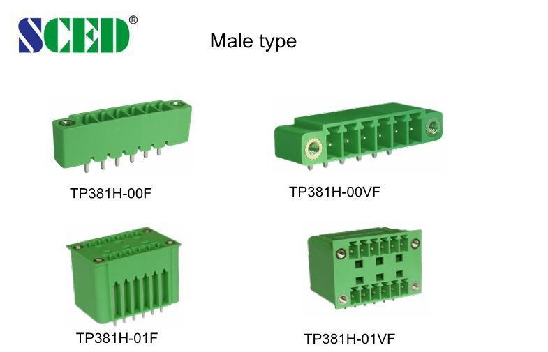 Blocchetto terminali Pluggable maschio ad angolo retto 300V 18A 7.62mm di colore verde