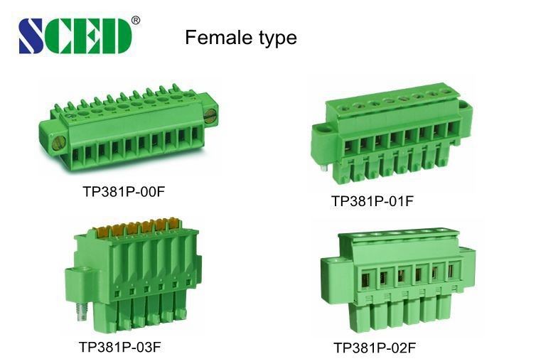 Blocchetto terminali Pluggable di spaziatura verde 300V/8A femminili UL94-V0 di 3.5mm