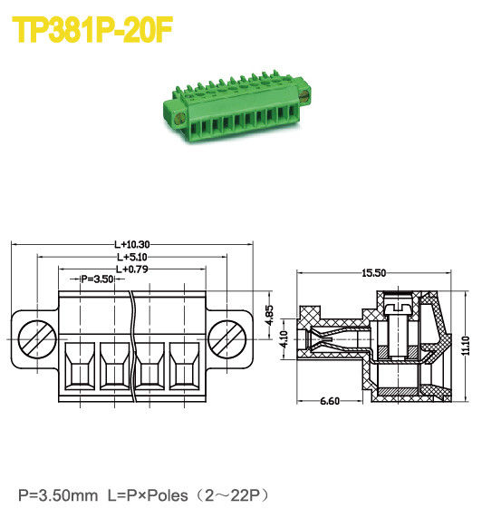 Gli incavi femminili della spina Pluggable del blocchetto terminali 8A delle orecchie del montaggio lanciano il verde di 3.5mm