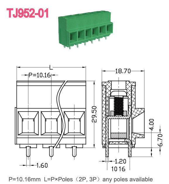 Euro passo d'innalzamento 2-16 Pali del blocchetto terminali 10.16mm del PWB di serie 57A
