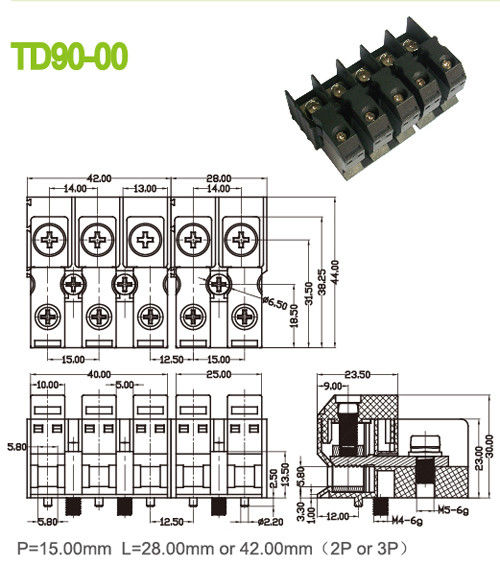 Alimentazione con perforazione d'ottone elettrica 15mm M5 dei connettori 85A del blocchetto terminali