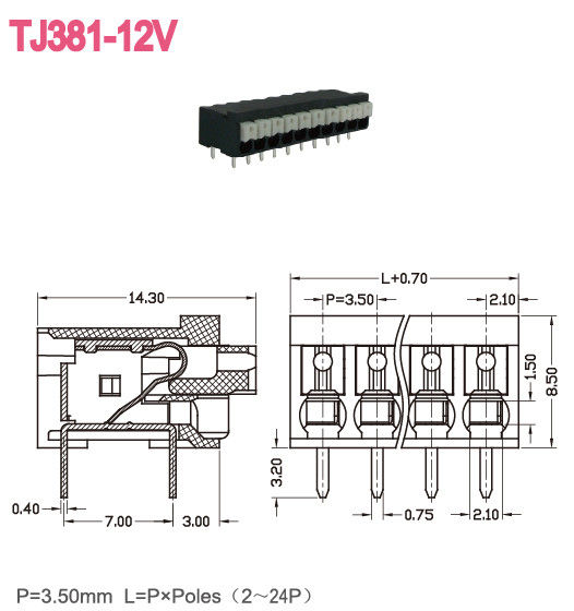 Passo d'ottone 300V 2-28 Pali LCP UL94-V0 del blocchetto terminali 3.5mm della primavera 10A Screwless