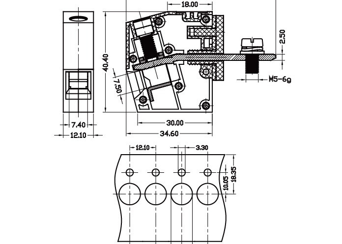 Larghezza terminale del blocchetto terminali 12.1mm del supporto del pannello di UL94-V0 600V 85A
