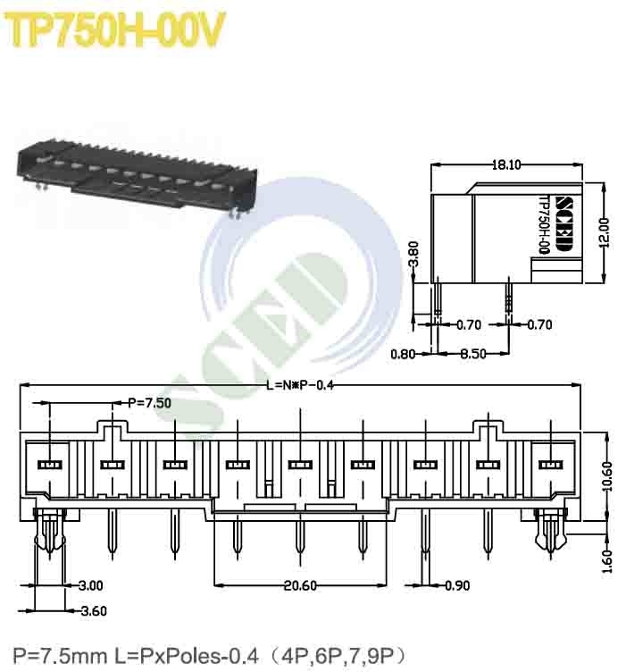 LCP Placcato in oro Colore nero Blocco terminale in fiamma con angolo destro 7.5mm 300V 16A