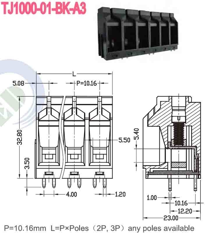 600V PA66 10.16mm 57A Blocco terminale a molla con gabbia di chiusura in ottone φ1.8 -40C- 105C