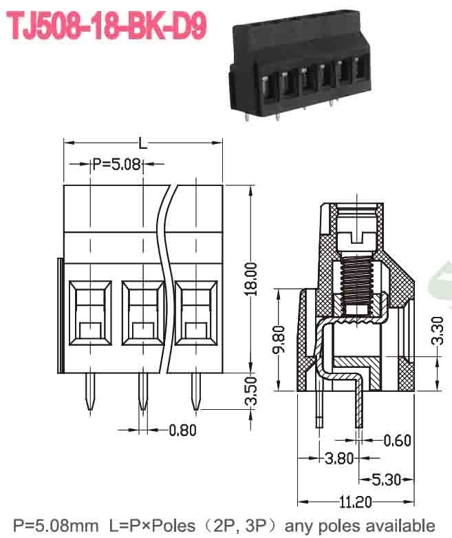 5.08mm 300V 10A PA66 PCB Terminal Block Euro Tipo Serie di sollevamento per il controllo automatico