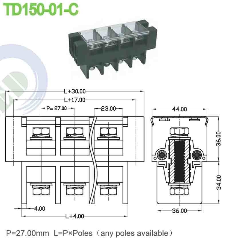 150A PBT Power Terminal Block Connector Perforation Pitch 27.0mm M8 vite
