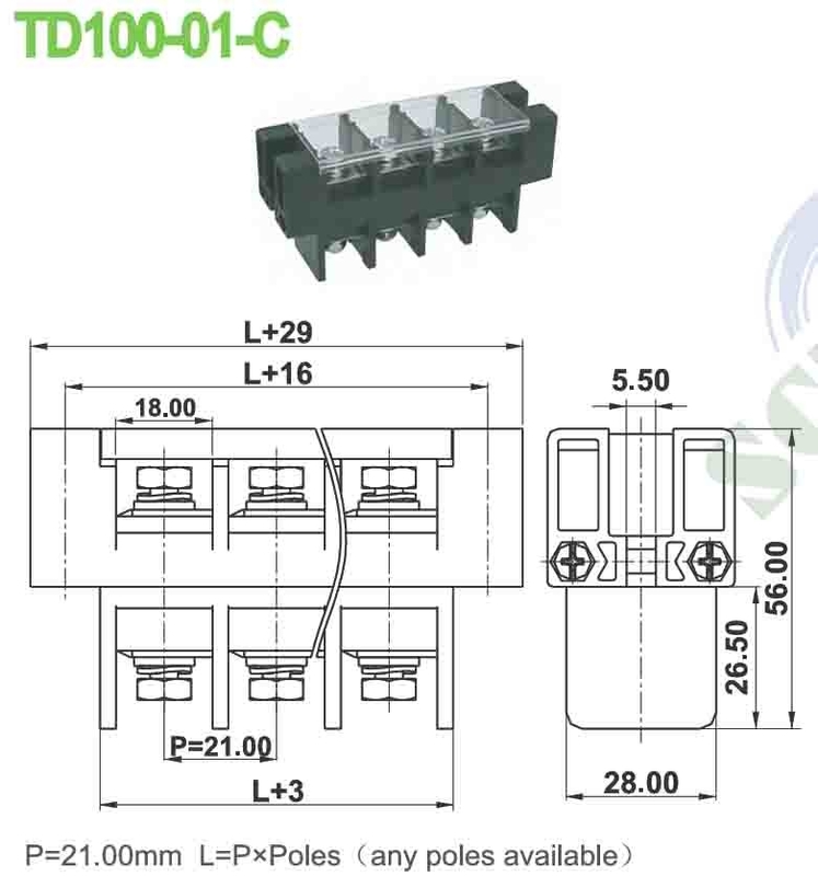 101A PBT perforazione da 21,0 mm 600V alimentazione attraverso blocco terminale con copertura di plastica